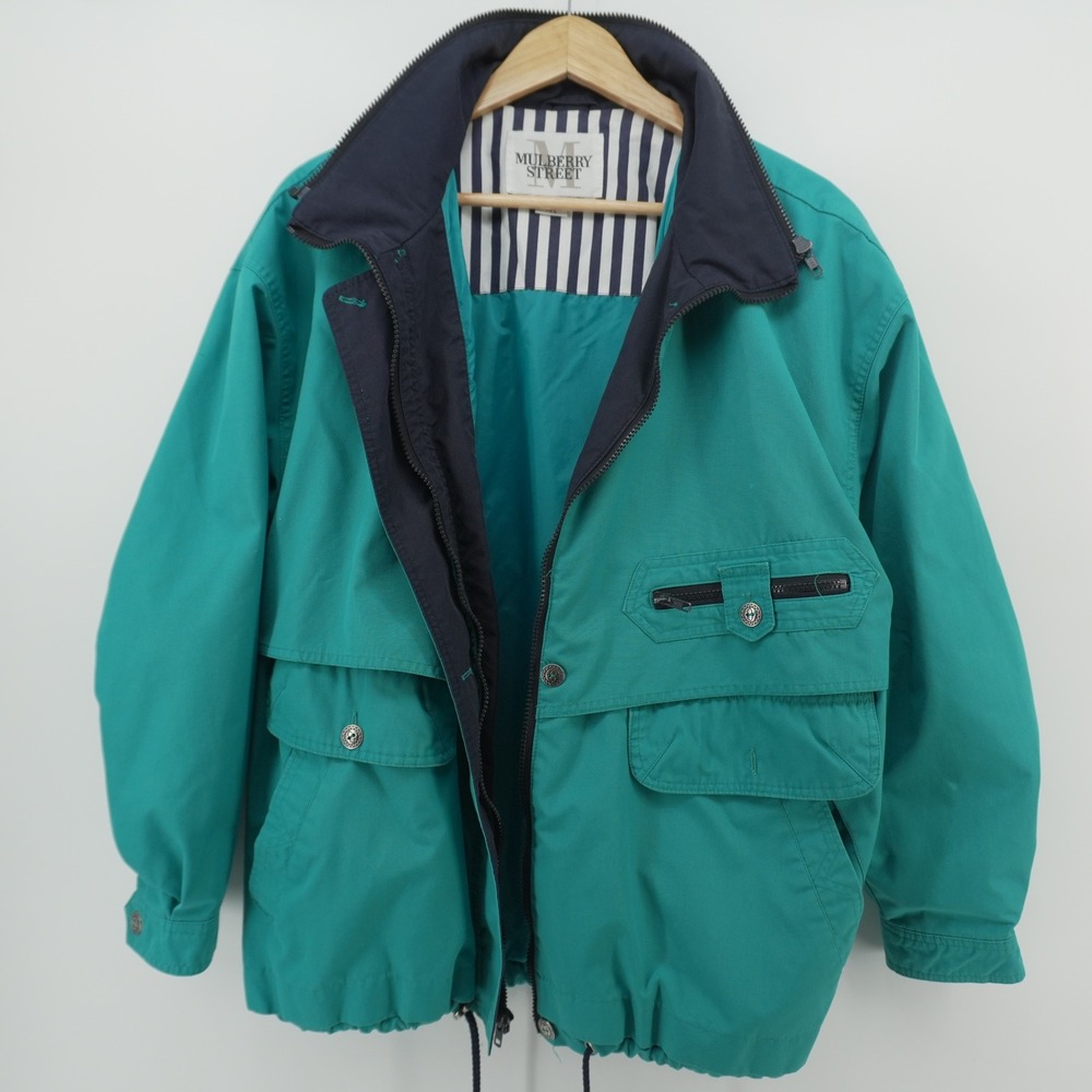 Mulberry Street Jacket Mens Large Teal Vintage Utility Full Zip Windbreaker